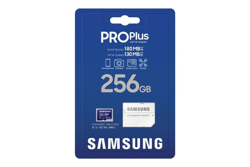 Samsung Micro SDXC PRO Plus 256GB UHS-I U3 (180R/130W) + SD adaptér (MB-MD256SA/EU)