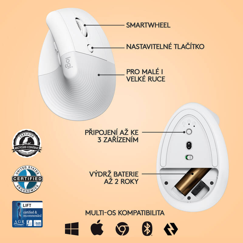 Logitech Lift Vertical Ergonomic (910-006475) bílá - Obrázek 7