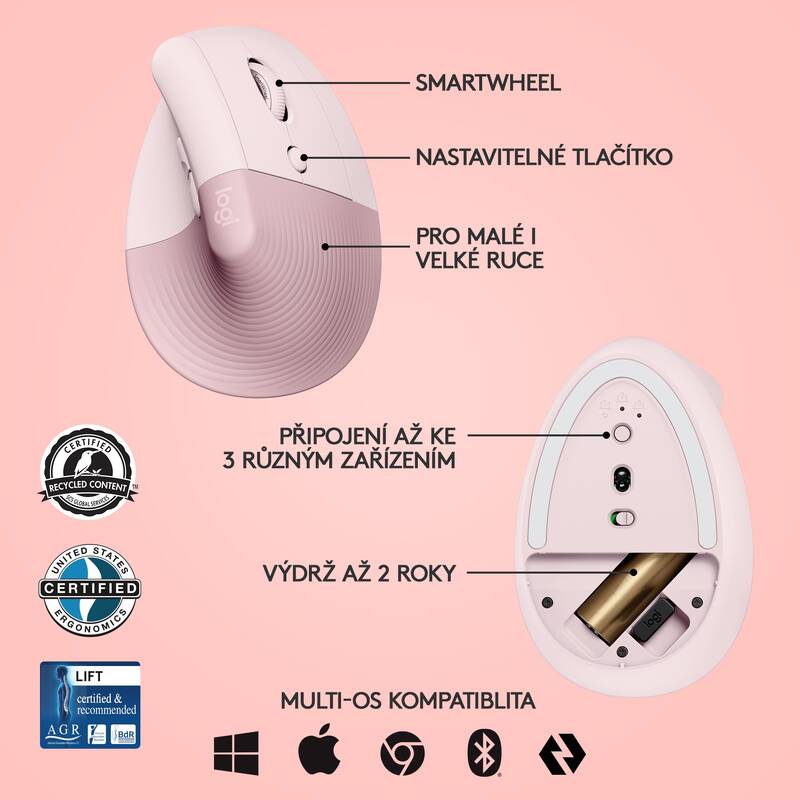 Logitech Lift Vertical Ergonomic (910-006478) růžová - Obrázek 7