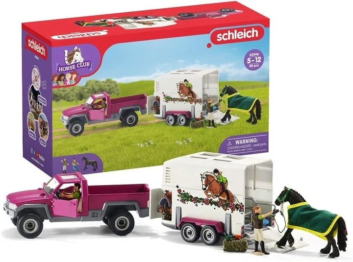 Schleich Pick-up s koňským přívěsem