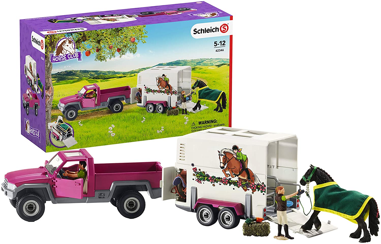 Schleich 42346 - Pick-up s přívěsem a koněm